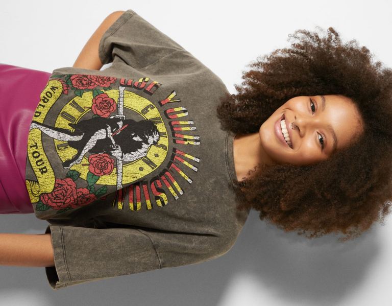 Bershka Guns N’ Roses Print Kurzes Sleeve T-shirts Damen Grau | h7dAmbjwWjB