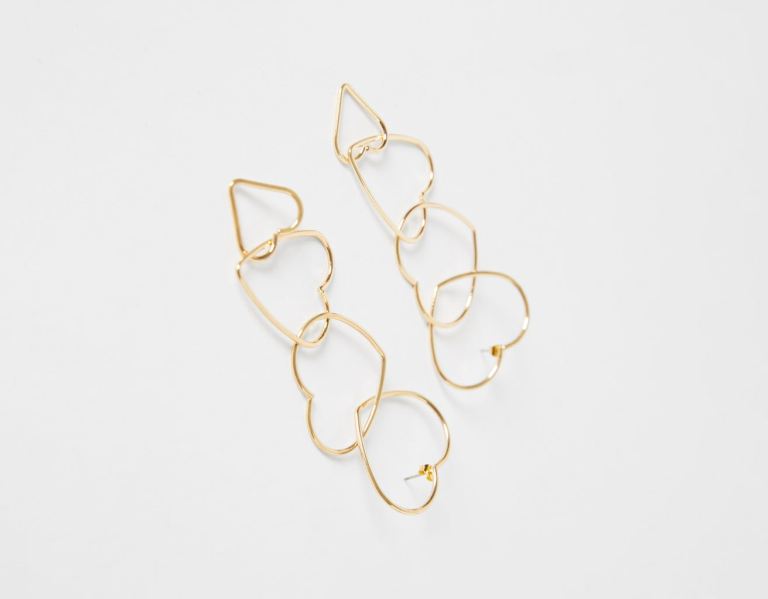 Bershka Heart Cascading Earrings Schmuck Damen Gold | KEkAIHKc8Gk