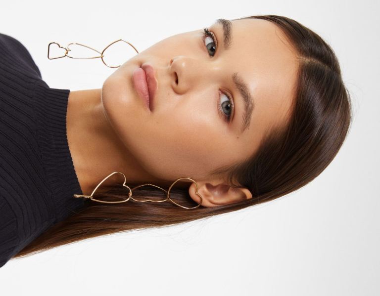 Bershka Heart Cascading Earrings Schmuck Damen Gold | KEkAIHKc8Gk