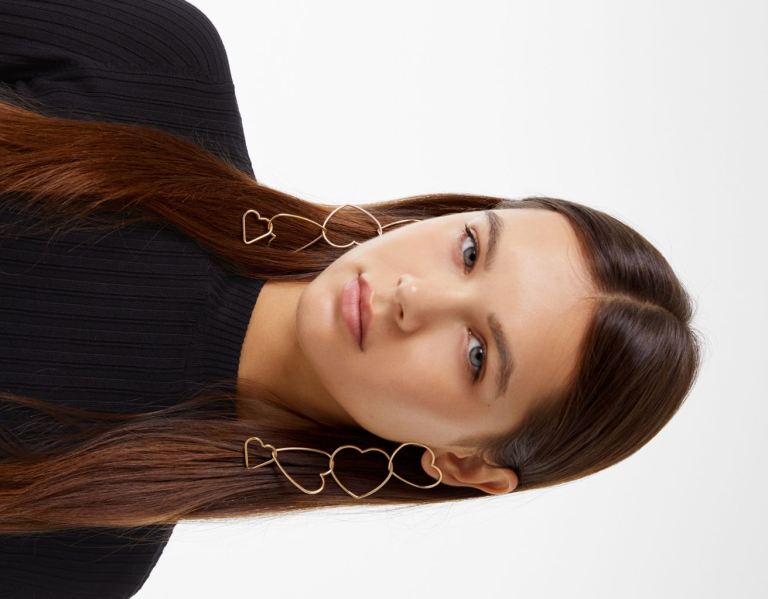 Bershka Heart Cascading Earrings Schmuck Damen Gold | KEkAIHKc8Gk