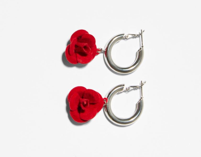 Bershka Hoop Earrings With Flower Charm Schmuck Damen Silber | cPwYy5i483f