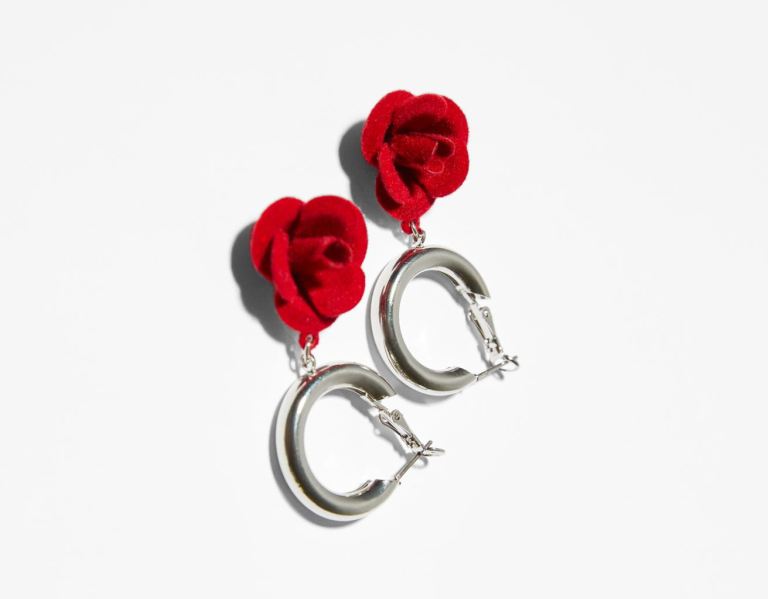 Bershka Hoop Earrings With Flower Charm Schmuck Damen Silber | cPwYy5i483f