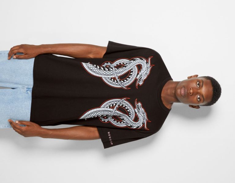 Bershka House Of Dragons Oversize Boxy-fit T-shirts Herren Schwarz | m9tCrwxrsI0