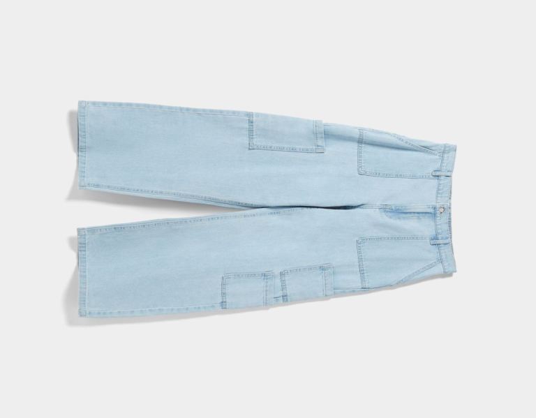 Bershka Jeans With An Elastic Waistband Cargo Damen Hellblau | hTdPhp7EnlG