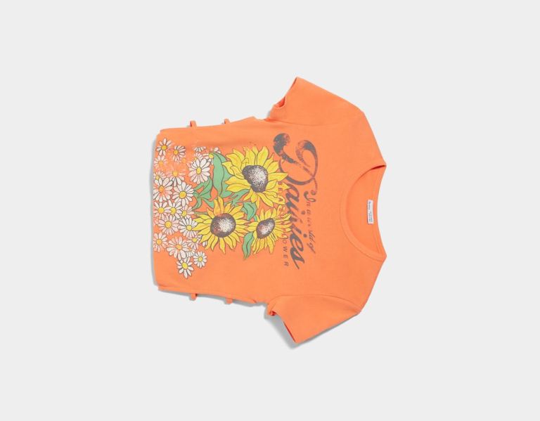 Bershka Kurzes Sleeve Floral Print T-shirts Damen Orange | RhGQCYpB96B