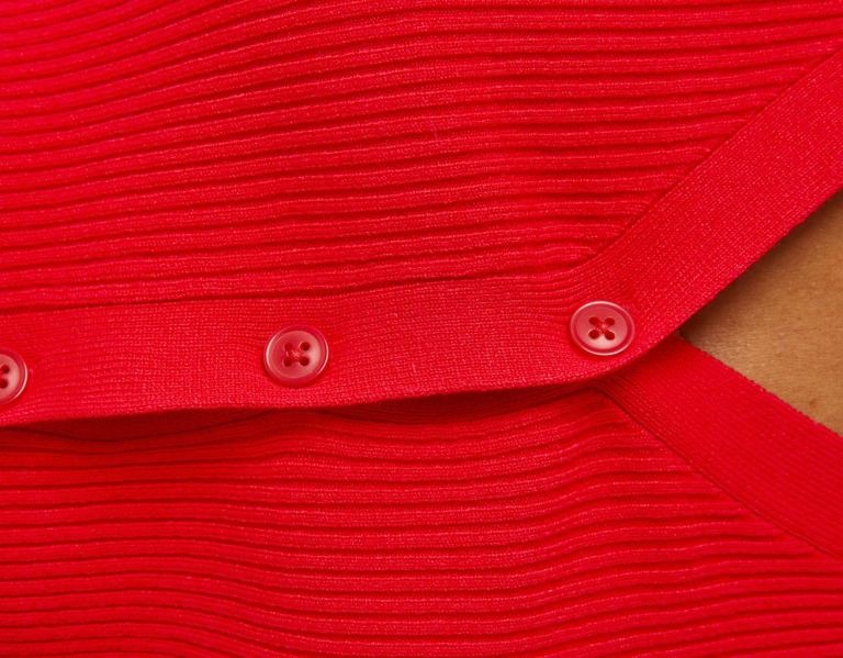 Bershka Kurzes Sleeve Polo Collar Strickjacke Damen Rot | h3uXYfwJhPQ