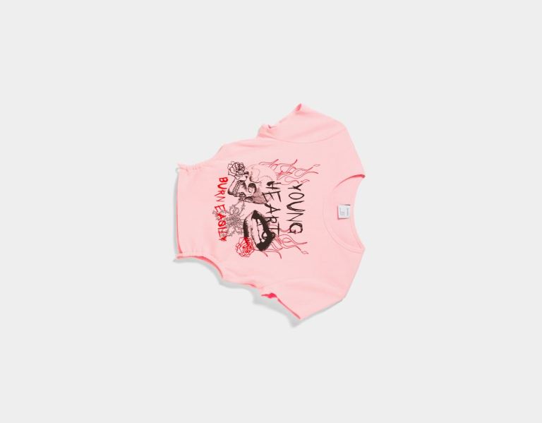 Bershka Kurzes Sleeve Printed With Cut-out Detail On The Sides T-shirts Damen Rosa | RRdsQZjzArC