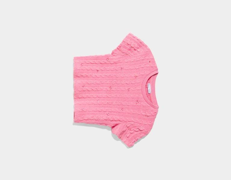 Bershka Kurzes Sleeve With Beading T-shirts Damen Rosa | YCE4Bx3SqIR