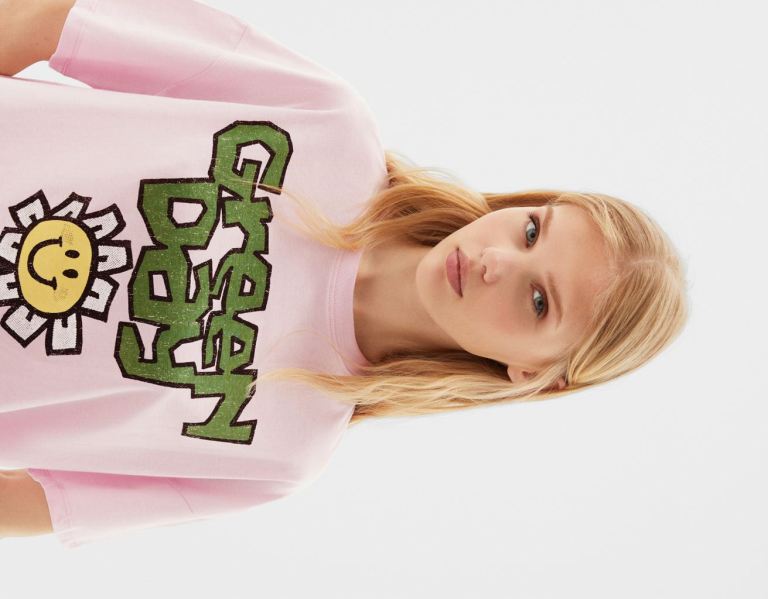 Bershka Kurzes-sleeved With A Green Day Print T-shirts Damen Rosa | 7BWmOhekaWE