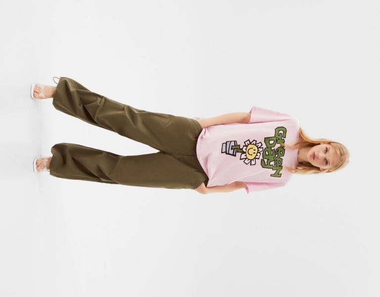 Bershka Kurzes-sleeved With A Green Day Print T-shirts Damen Rosa | 7BWmOhekaWE