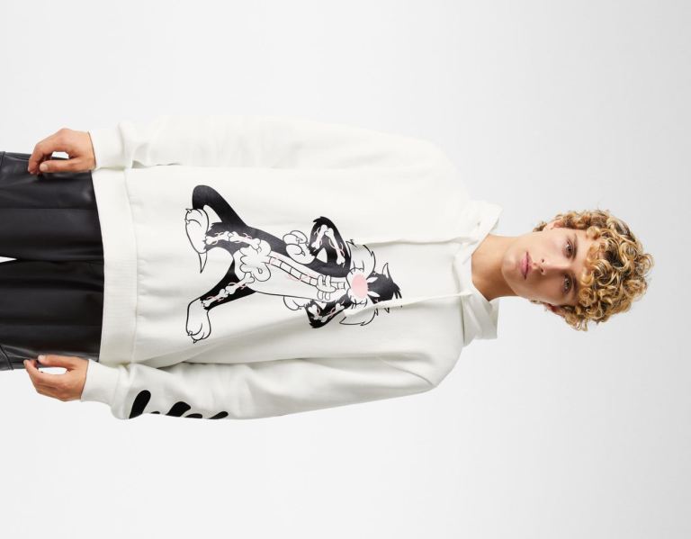 Bershka Looney Tunes X Coté Escrivá Print Hoodie Herren Weiß | YXAs2ieAlHV