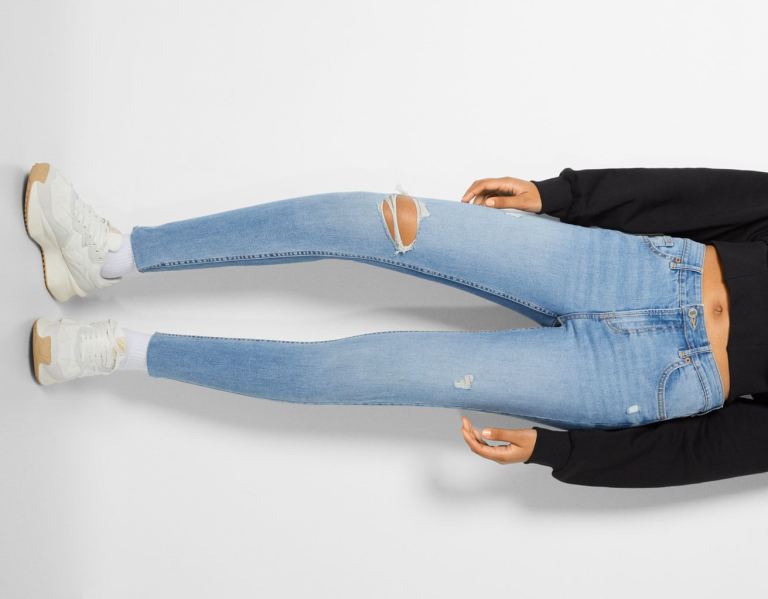 Bershka Low-rise Schlank Jeans Damen Hellblau | b2nbAOc81ZK