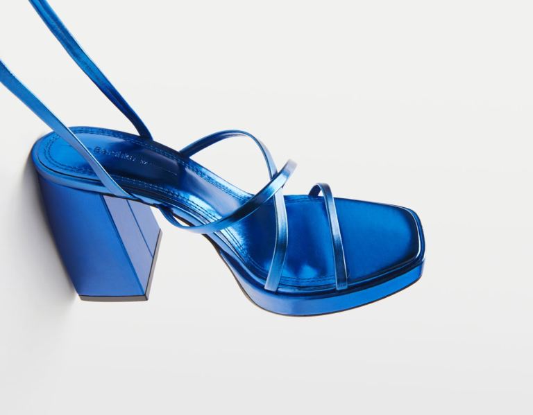 Bershka Metallic Absatz Plateau Sandalen Damen Blau | sygGBbwmDgh