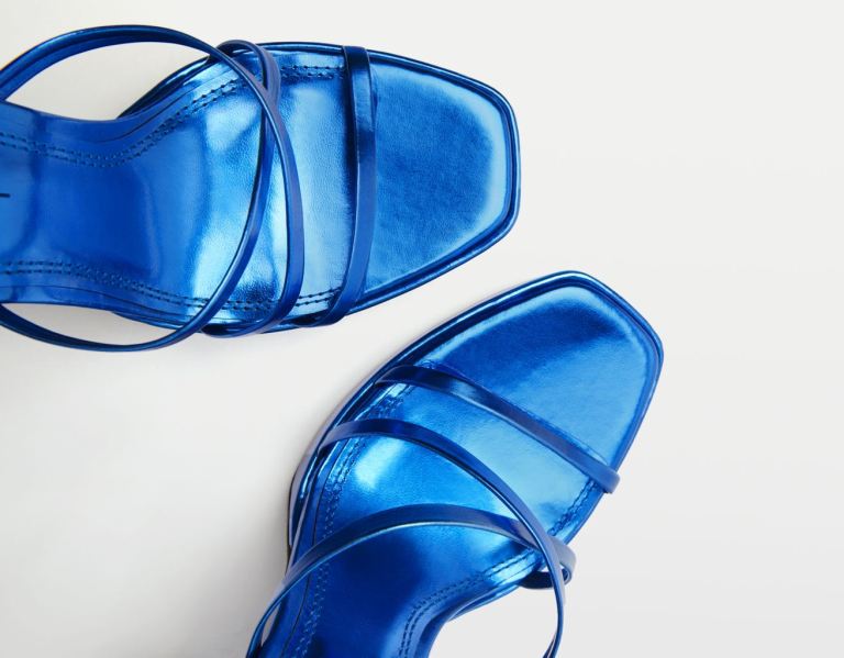 Bershka Metallic Absatz Plateau Sandalen Damen Blau | sygGBbwmDgh