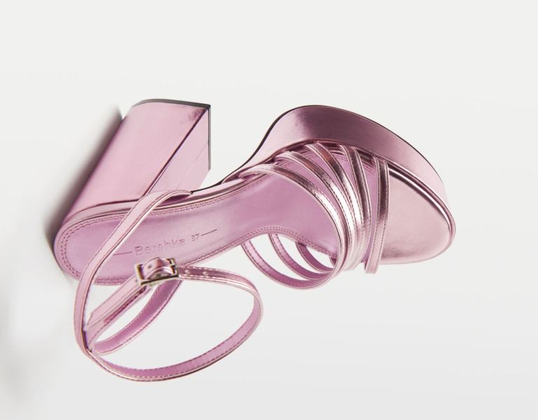 Bershka Metallic High-heel Xl Plattform Sandalen Absatz Damen Rosa | LYYqzmdC8IO