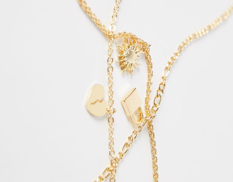 Bershka Necklace With Padlock Schmuck Herren Gold | eK9BMGjdoaE