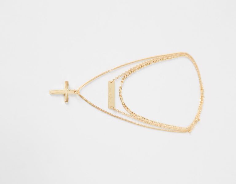 Bershka Necklace With Thin Crosses Schmuck Herren Gold | Y45buwFAong