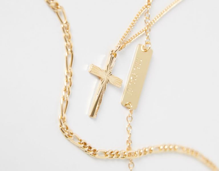 Bershka Necklace With Thin Crosses Schmuck Herren Gold | Y45buwFAong