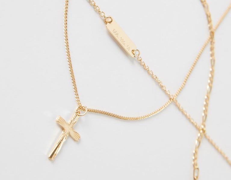 Bershka Necklace With Thin Crosses Schmuck Herren Gold | Y45buwFAong