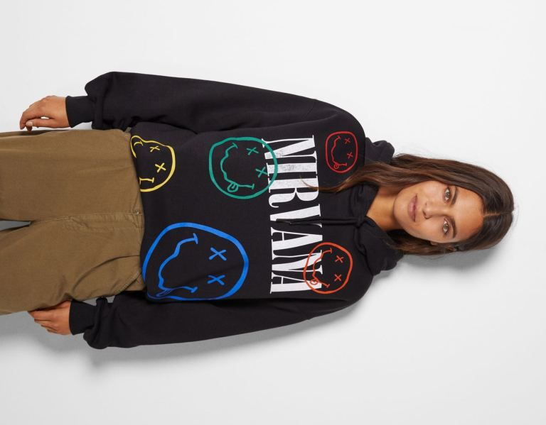 Bershka Nirvana Print Hoodie Damen Grau | iEQk4n4hAio