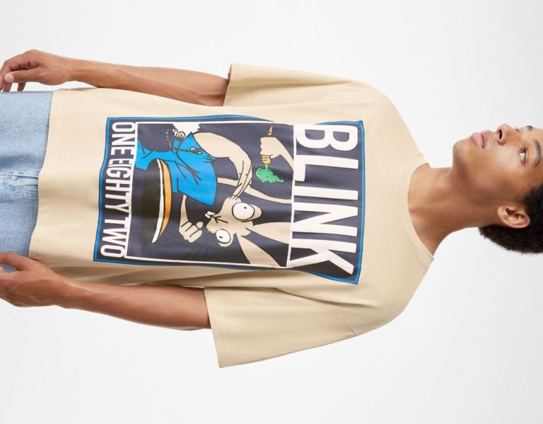 Bershka Oversize Kurzes Sleeve Featuring Blink 182 Print T-shirts Herren Braun | gu3NeuTLa9U