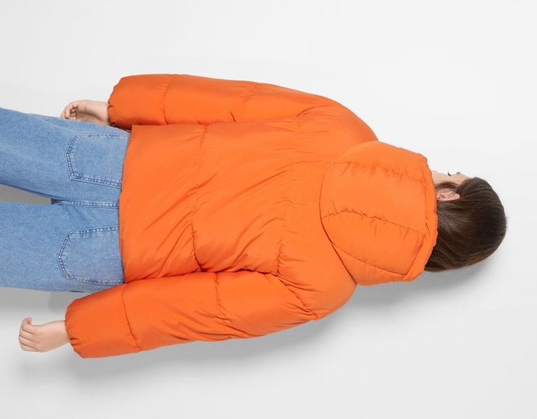 Bershka Oversize Mit Kapuze Puffer Jacke Damen Orange | FXa2gG2zbqc