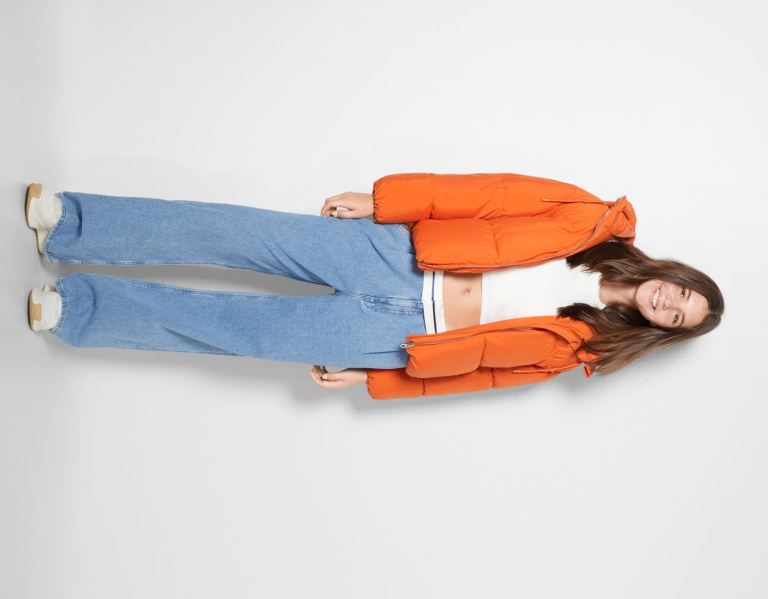 Bershka Oversize Mit Kapuze Puffer Jacke Damen Orange | FXa2gG2zbqc