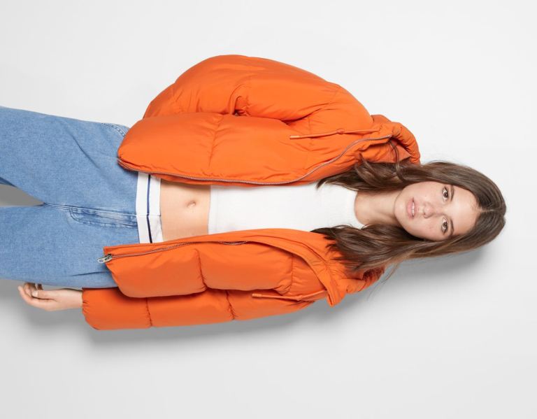 Bershka Oversize Mit Kapuze Puffer Jacke Damen Orange | FXa2gG2zbqc