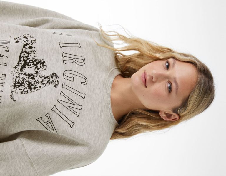 Bershka Oversize Printed Sweatshirts Damen Grau | dihFEIZmsH5