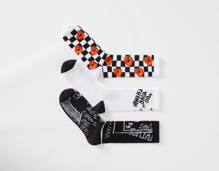 Bershka Pack Of 3 Pairs Of Checkered And Skull Print Socken Herren Schwarz | gvcdFf3RwBB