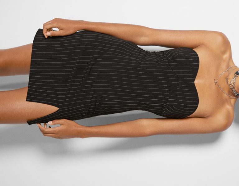 Bershka Pinstripe Corset Kleider Damen Schwarz | NZCiRYo91ci