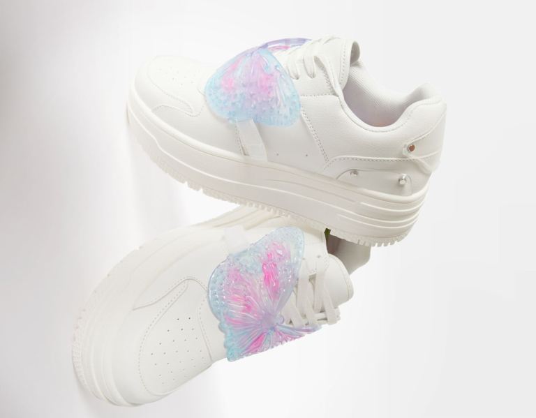 Bershka Plattform With Butterfly Detail Sneakers Damen Weiß | Wt47NUDX6AA