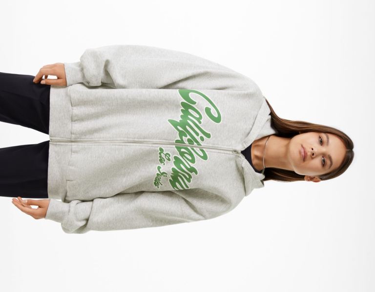 Bershka Printed Oversize Zippered Hoodie Damen Grau | K9Na5nbiY95