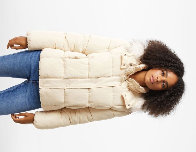 Bershka Puffer With Faux Fur Hood Jacke Damen Grau | MrP1mt6pd7x