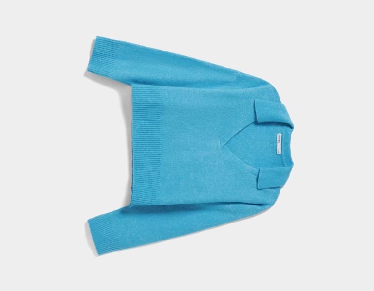 Bershka Pullover With Polo Collar Pullover Damen Blau | K0OdX9V1OGQ