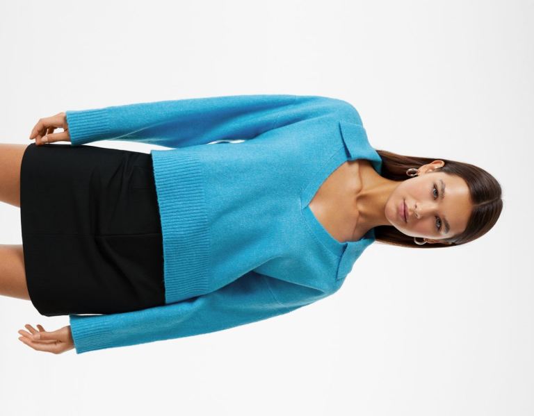 Bershka Pullover With Polo Collar Pullover Damen Blau | K0OdX9V1OGQ