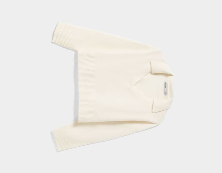 Bershka Pullover With Polo Collar Pullover Damen Weiß | xhiPrwb6H8f