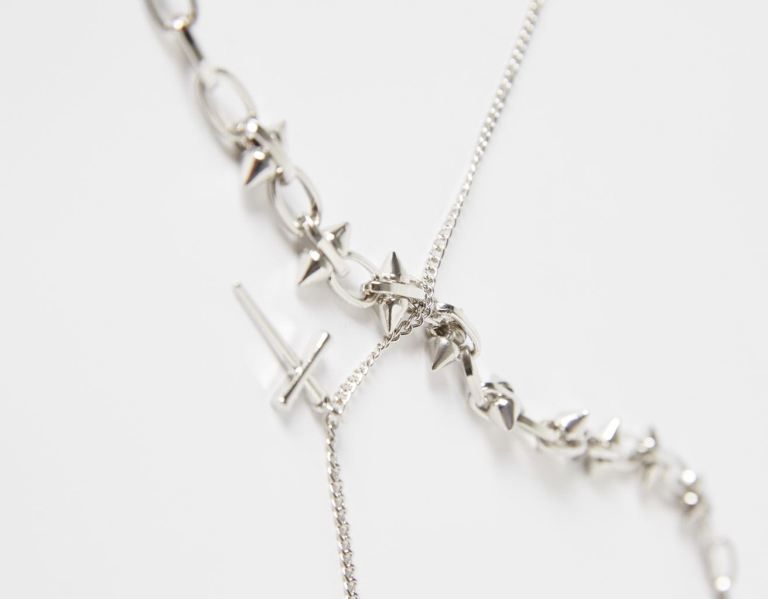 Bershka Punky Cross Necklace Schmuck Herren Silber | IJ0MNaMsD8Q