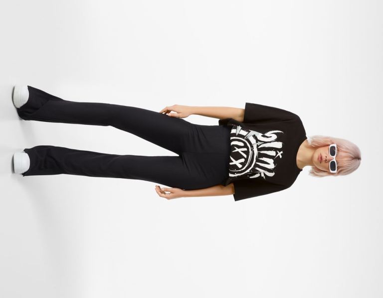 Bershka Regular-fit Kurzes Sleeve Featuring Blink 182 Print T-shirts Damen Schwarz | 8hTmZYKVKQH