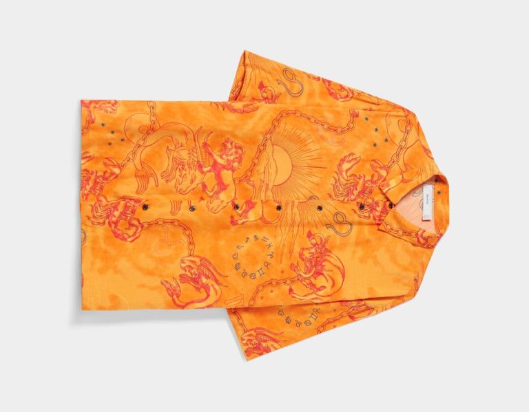 Bershka Relaxed-fit Esoteric Print With Kurzes Sleeves Hemd Herren Orange | dMNsU50wmoo