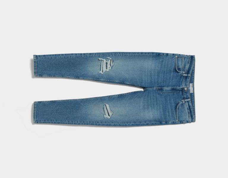 Bershka Ripped Carrot Fit Jeans Herren Hellblau | Znr3kRdl6cx