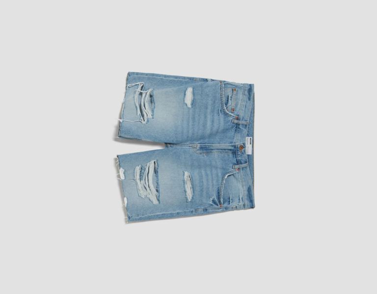 Bershka Ripped Denim Bermuda Kurze Hose Herren Hellblau | Uq3eeTi24tN