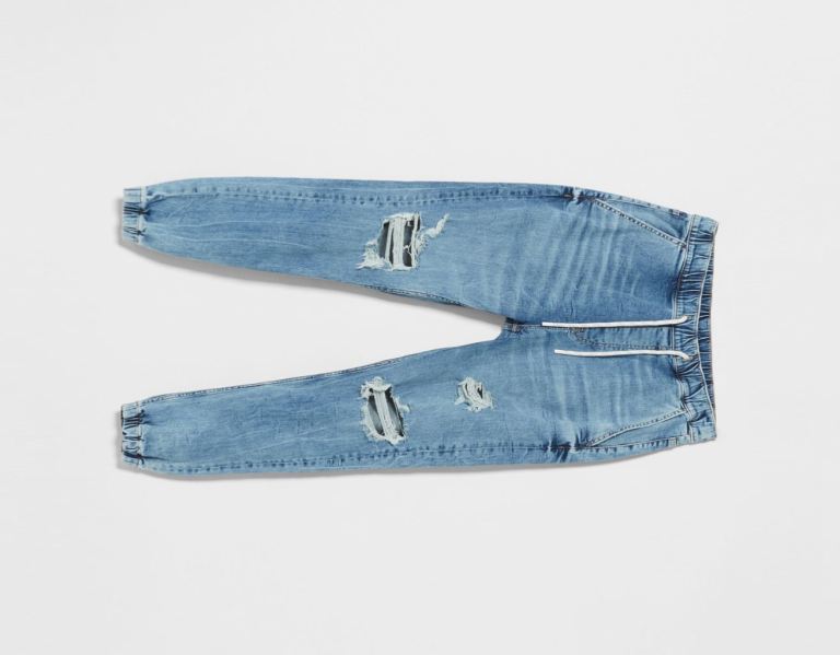 Bershka Ripped Jogger Jeans Herren Blau | lQ3Z4hPctST