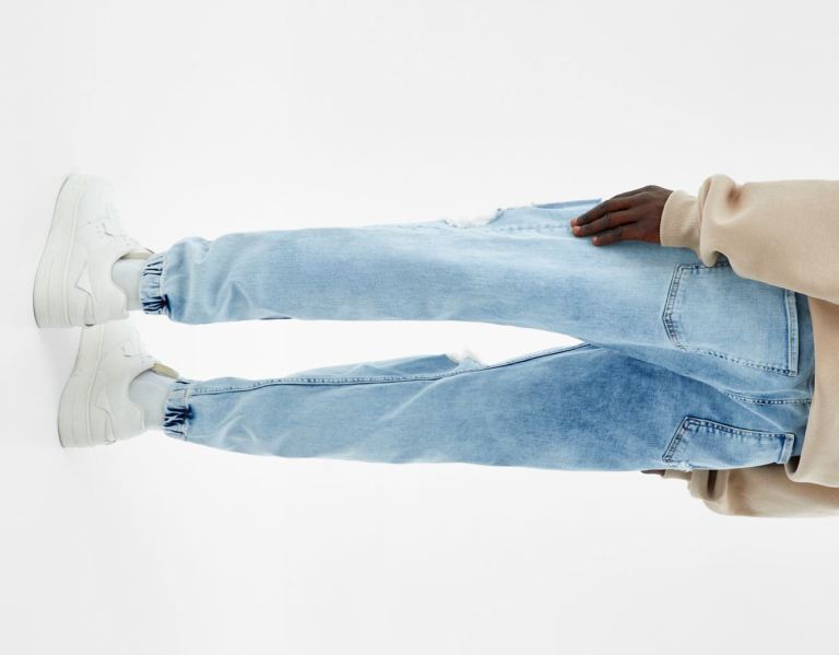 Bershka Ripped Jogger Jeans Herren Hellblau | skB4XHCw9M4