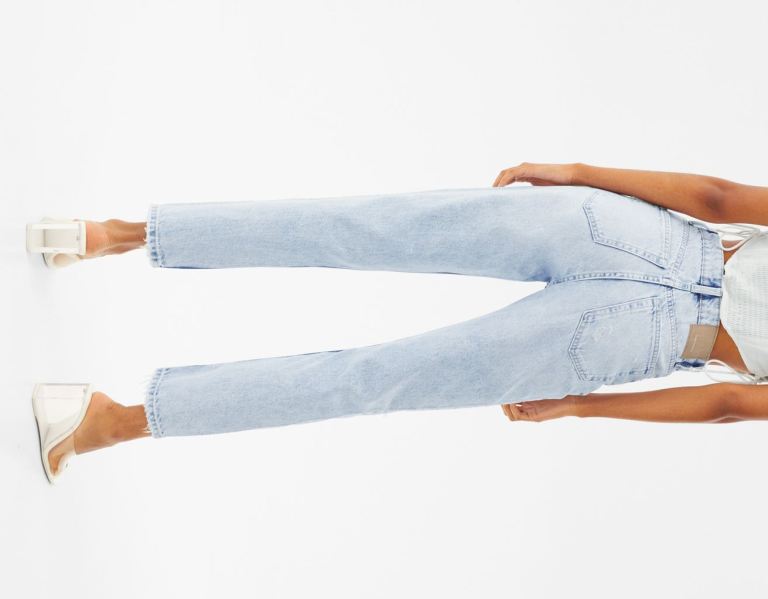 Bershka Ripped Mom Jeans Damen Blau | EAdiKPWh8L9