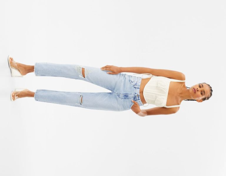 Bershka Ripped Mom Jeans Damen Blau | EAdiKPWh8L9