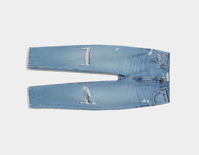 Bershka Ripped Mom Jeans Damen Blau | jWNx0czdiyQ