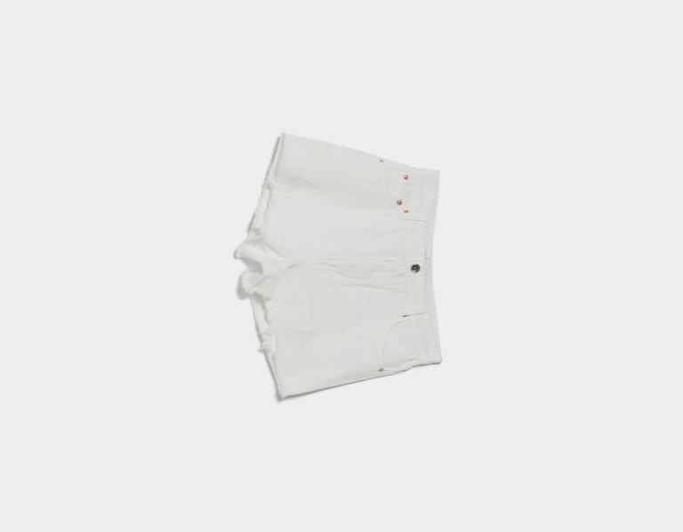 Bershka Ripped Twill Kurze Hose Damen Weiß | 4KAJorooZp3