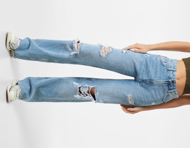 Bershka Ripped Weite-leg ’90s Jeans Damen Hellblau | 2gKrQKuN4yX