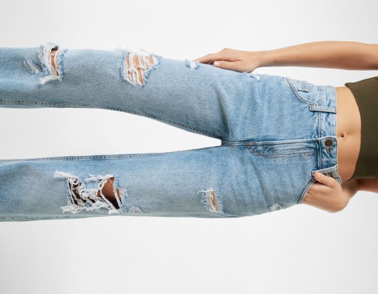 Bershka Ripped Weite-leg ’90s Jeans Damen Hellblau | 2gKrQKuN4yX